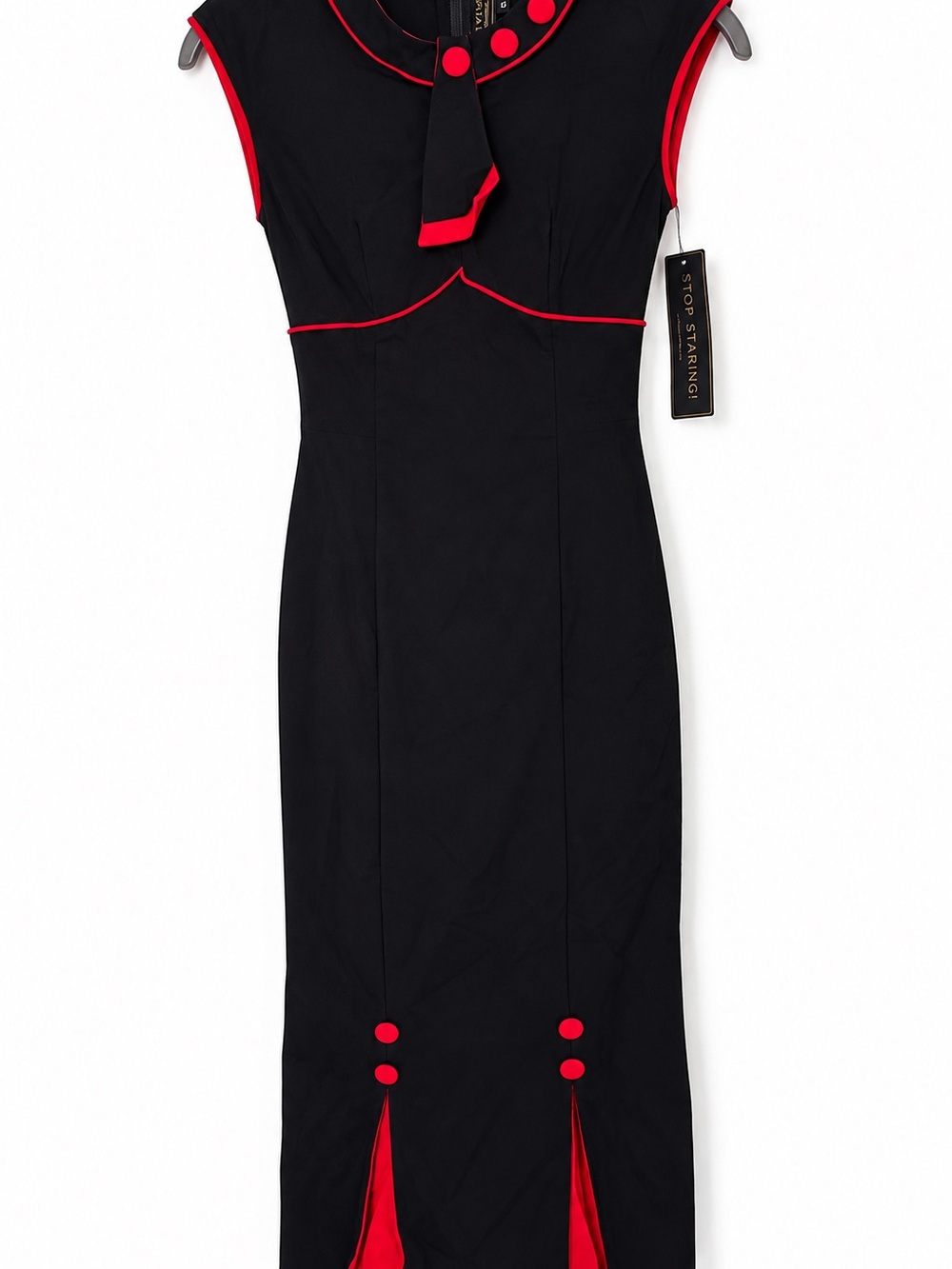 Stop Staring retro Black Dress with Red Trim